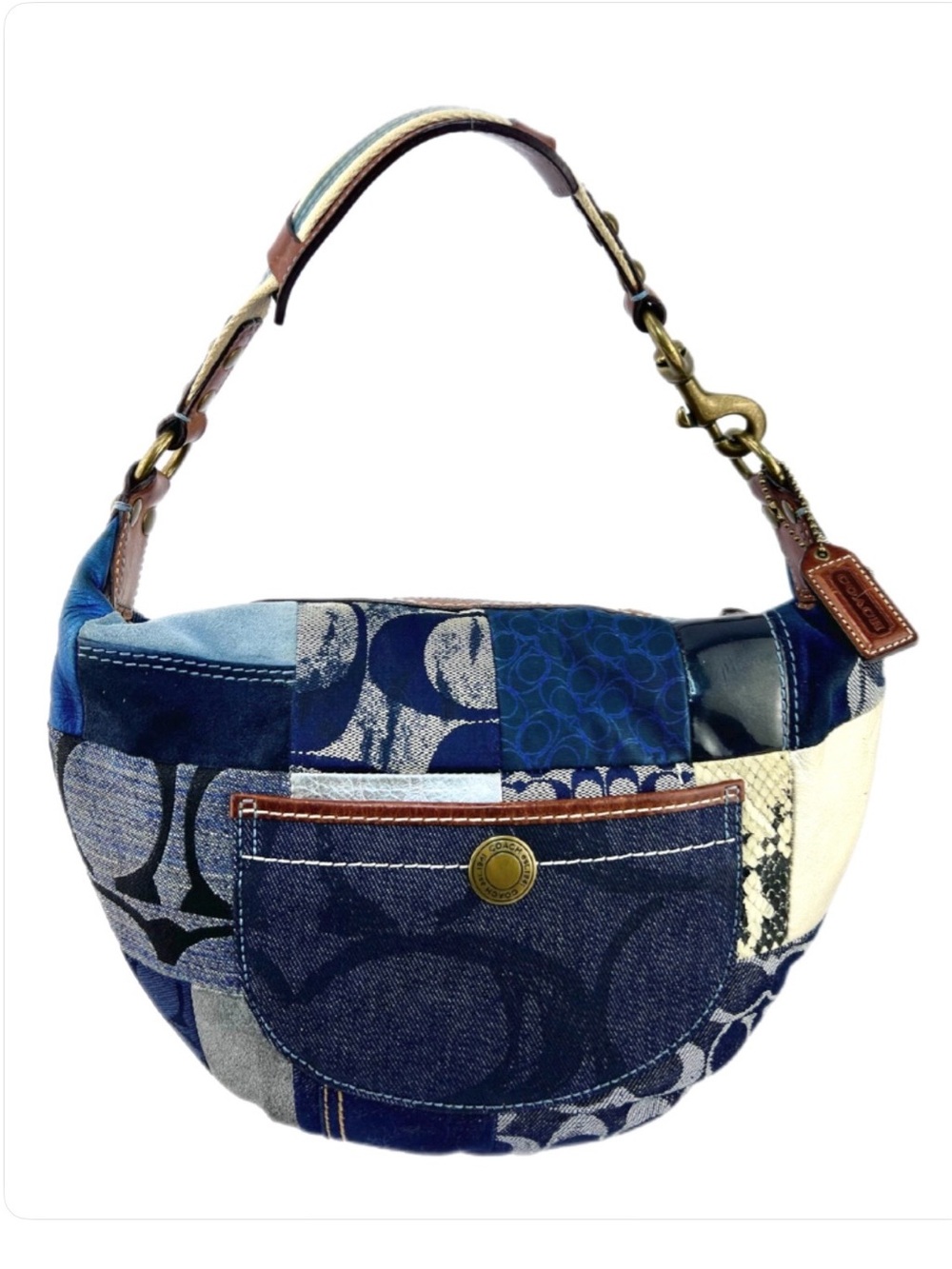 Coach Patchwork Denim Shoulder Bag in Blue and Brown - Y2K Vintage